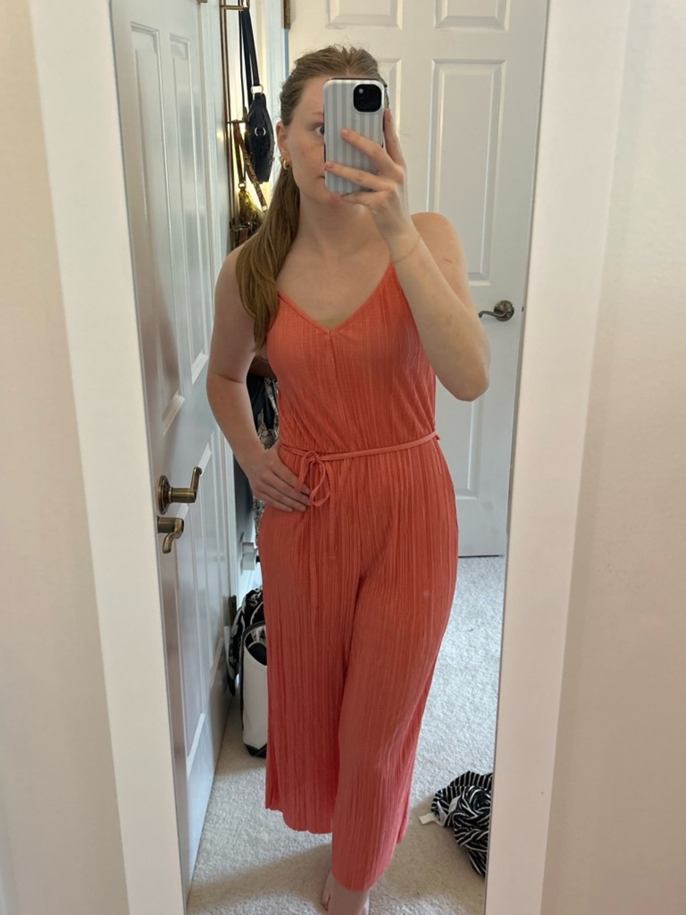 Miss Selfridge Coral Pleated V-Neck Wide-Leg Jumpsuit